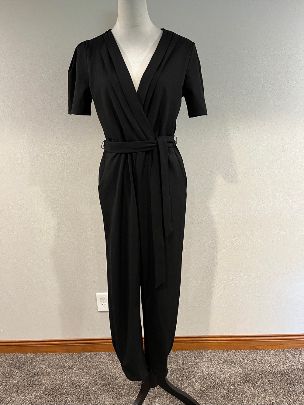 Black Wrap-Front Jumpsuit with Belt size medium